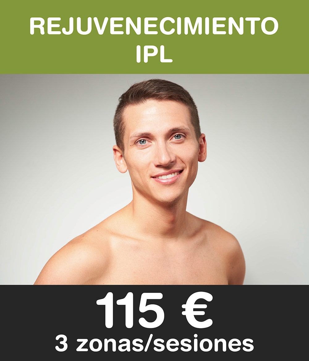 3 Zonas/sesiones Rejuvenecimiento IPL: 115 €